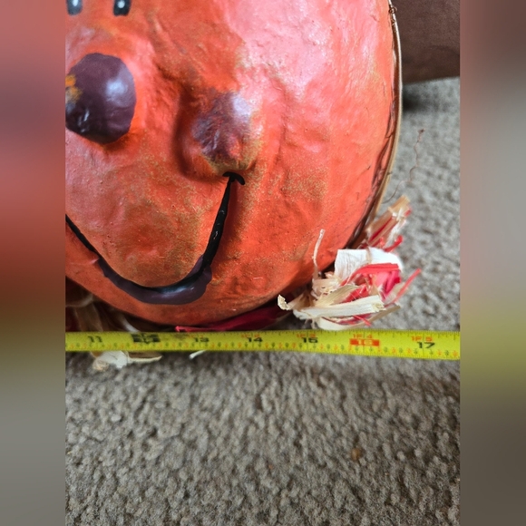 Vintage Halloween Paper Mache Smiling Pumpkin Trio Fall Decoration - Picture 5 of 9